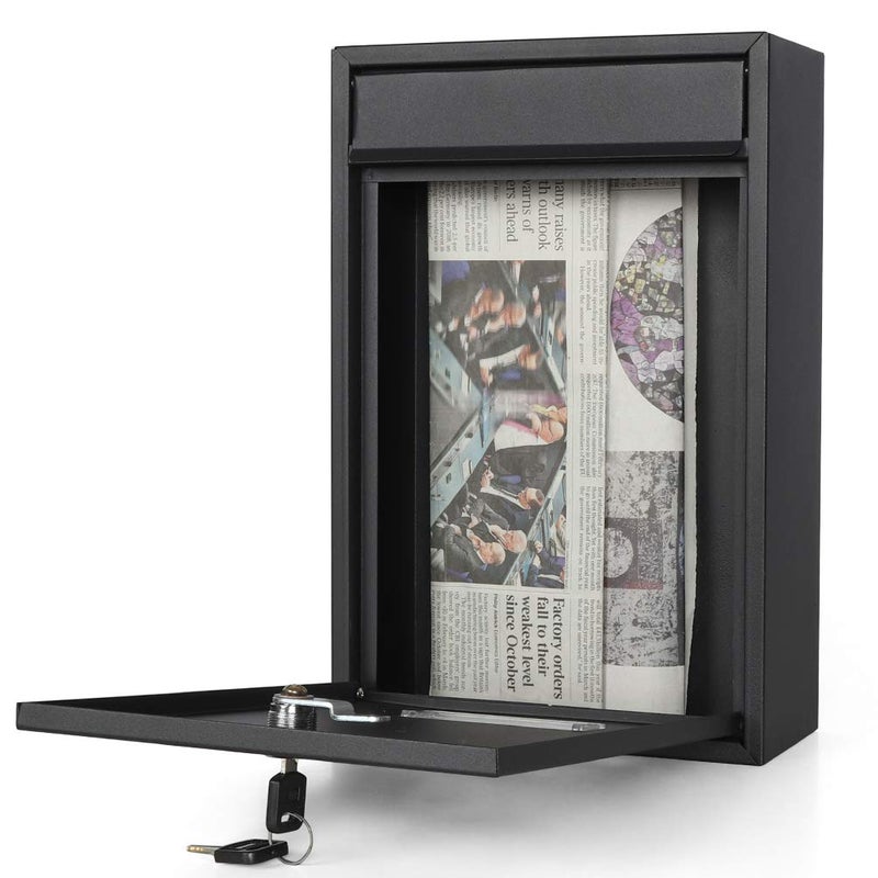 Decaller Wall Mounted Mailboxes with Rust-Proof Cover, Decaller Outdoor Key Locking Mail Box, 12 3/5" x 8 1/2" x 3 2/5", Black - Image 2